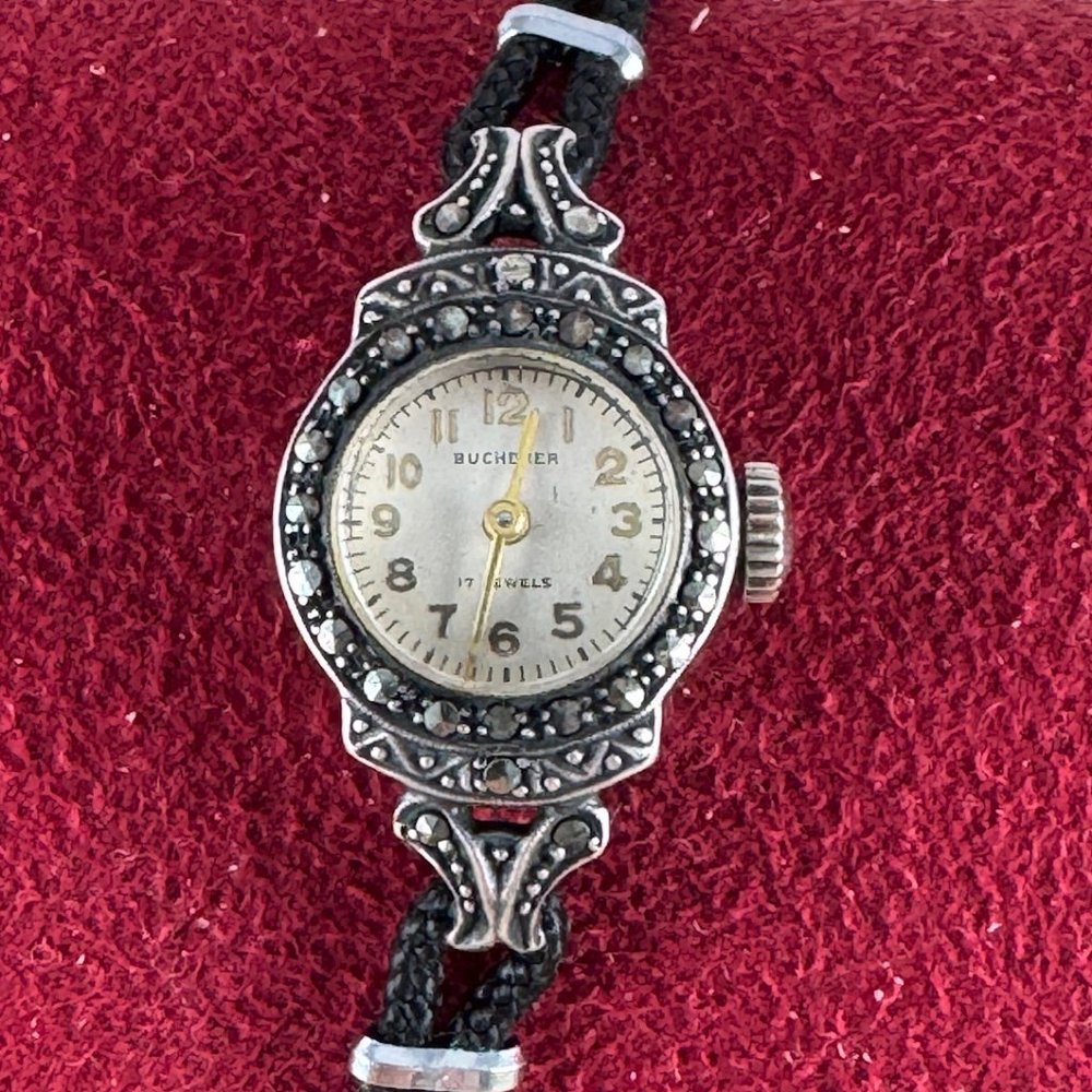 Vintage Elegant 1930s Bucherer Ladies Swiss Made Marcasite Watch .800 Silver